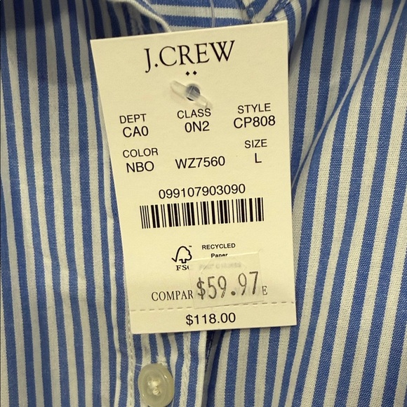 J. Crew Blue and White Striped Shirt with Navy Satin Bow Accents Size Large - Picture 3 of 6